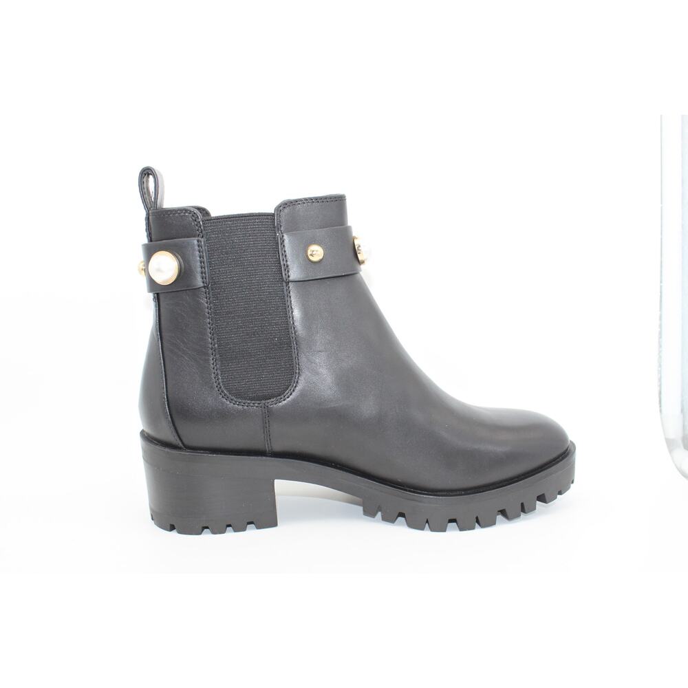 NWT Karl Lagerfeld Paris Pola Black Smooth Calf Lea Gold Pearl Boots Size 7.5M - Picture 8 of 13